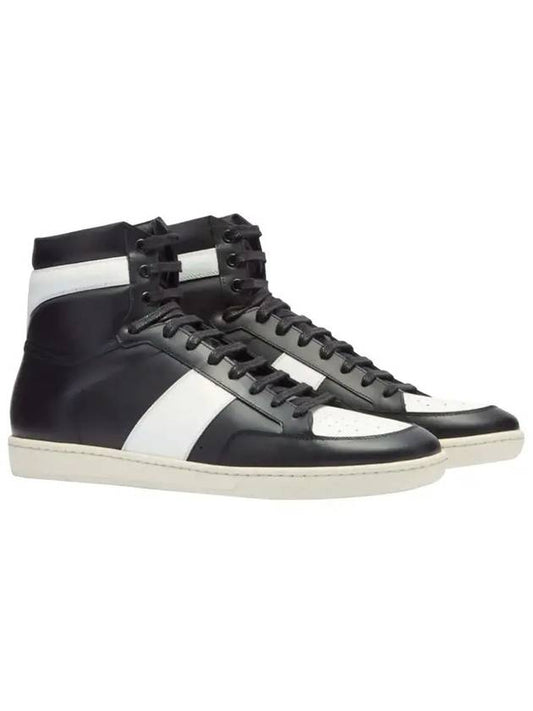 Luxury Saint Laurent Line Leather High Top Sneakers Black