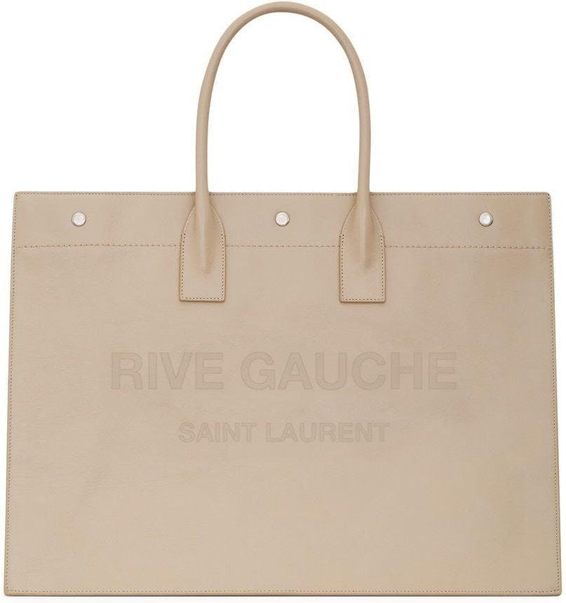 Luxury Saint Laurent Men's Rive Gauche Print Tote Bag in Sea Salt | 587273CWTKE9607