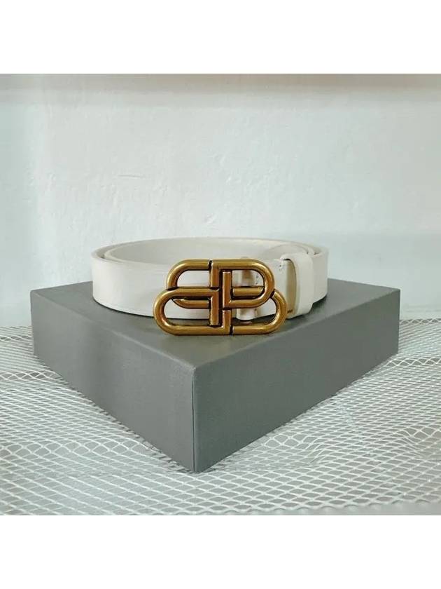 Luxury Balenciaga BB Buckle Belt White