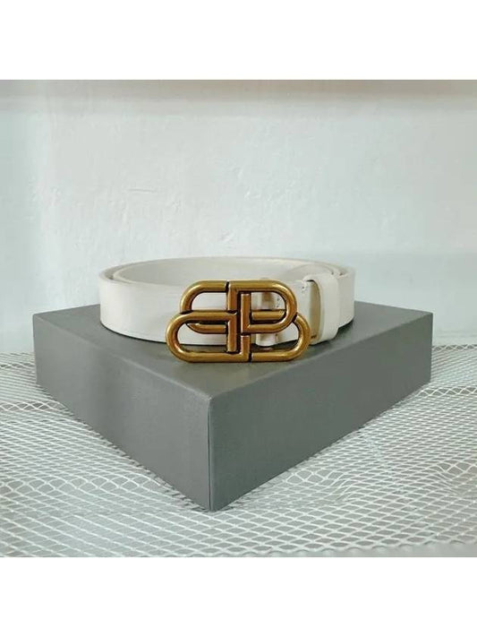 Luxury Balenciaga BB Buckle Belt White