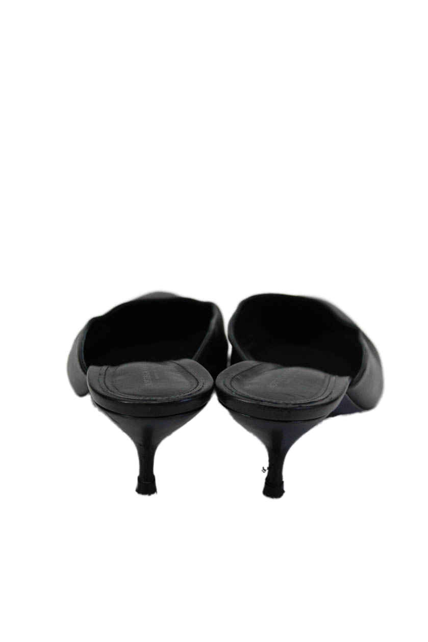 Luxury Bottega Veneta Womens Slip On Low Stiletto Heels Leather Black