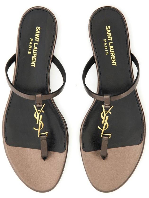 Luxury Saint Laurent Cassandra Slide Leather Flip Flops Brown