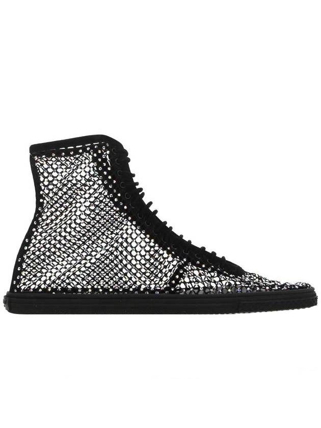 Luxury Saint Laurent Rhinestone Diamond High-Top Sneakers Black