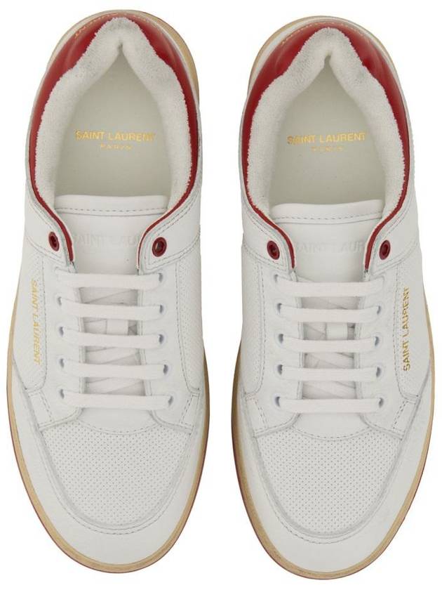Luxury Saint Laurent Crack Lace Up Calf Leather Low Top Sneakers White Red
