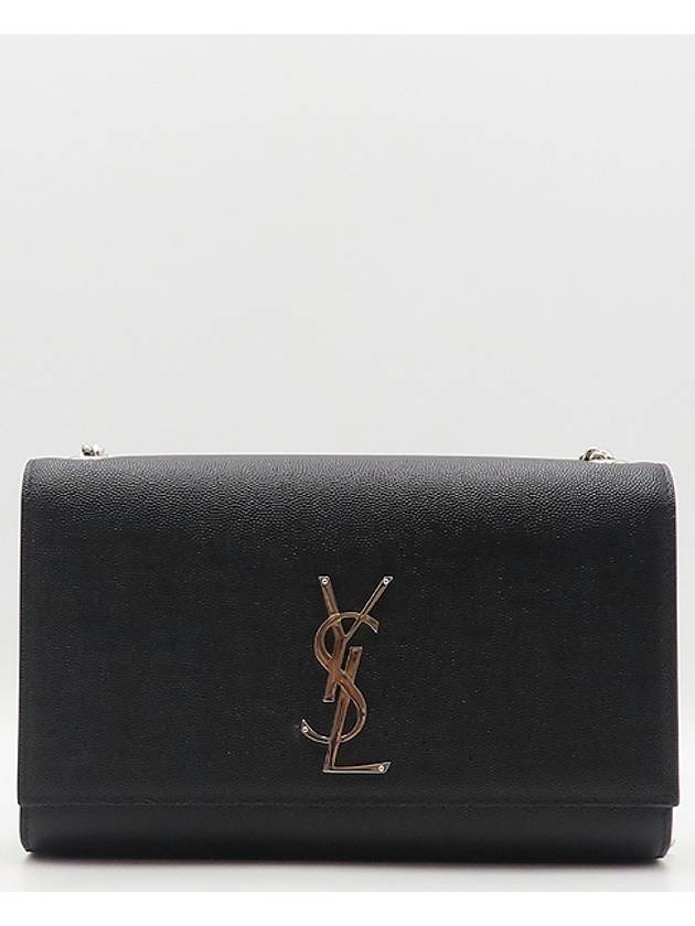 Luxury Saint Laurent YSL 364021 Black Caviar Skin Kate Silver Monogram Logo Medium Chain Flap Shoulder Crossbag
