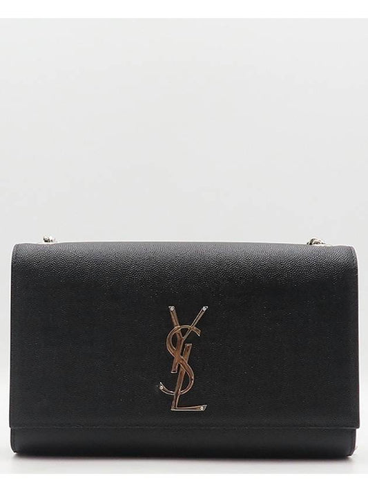 Luxury Saint Laurent YSL 364021 Black Caviar Skin Kate Silver Monogram Logo Medium Chain Flap Shoulder Crossbag