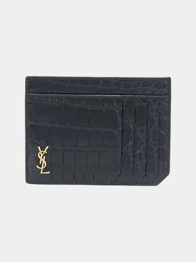 Luxury Saint Laurent Crocodile Pattern Card Wallet Black