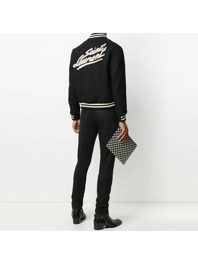 Luxury Saint Laurent Teddy Wool Bomber Jacket  Black