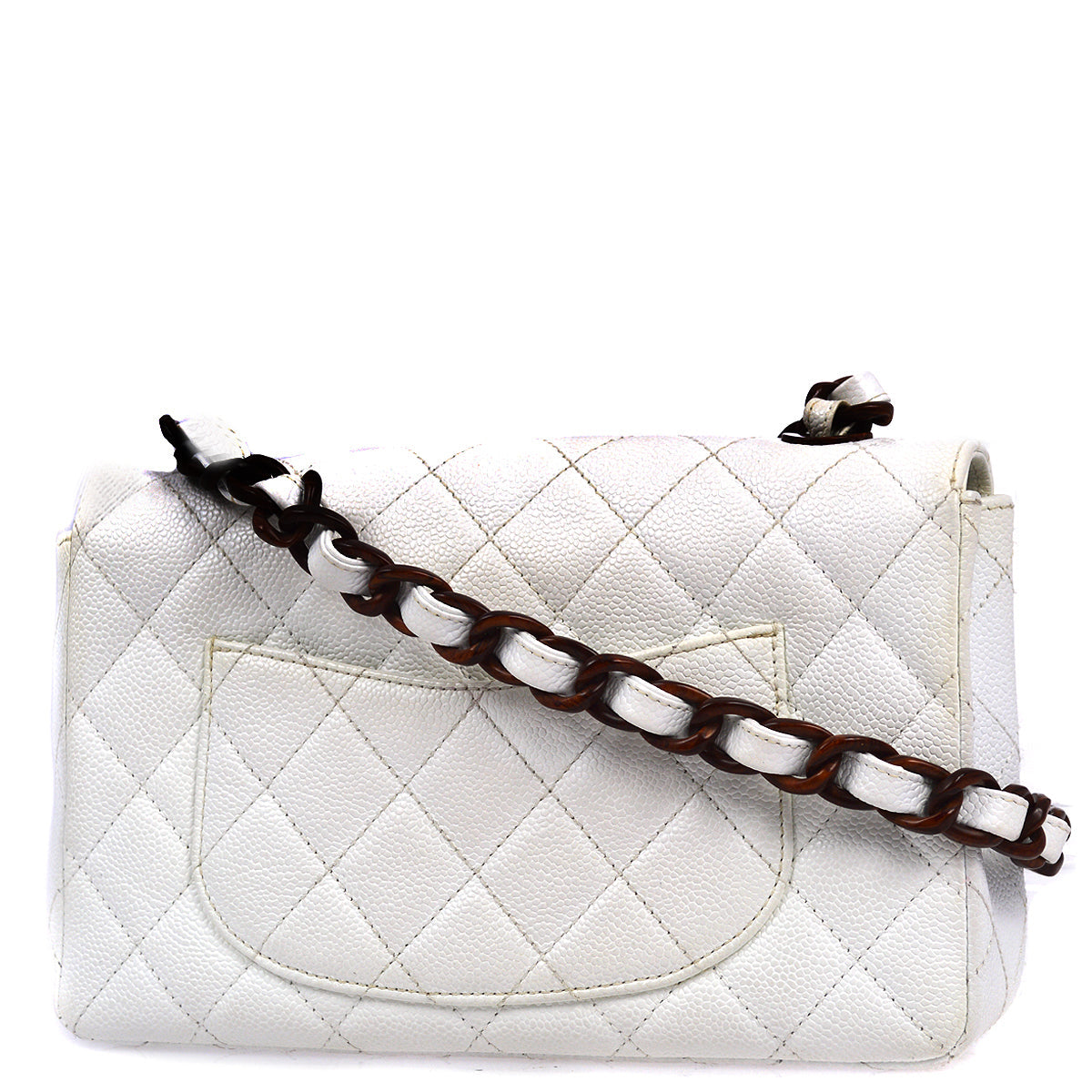 Luxury Chanel 1997-1999 White Caviar Classic Flap Acrylic Chain Shoulder Bag