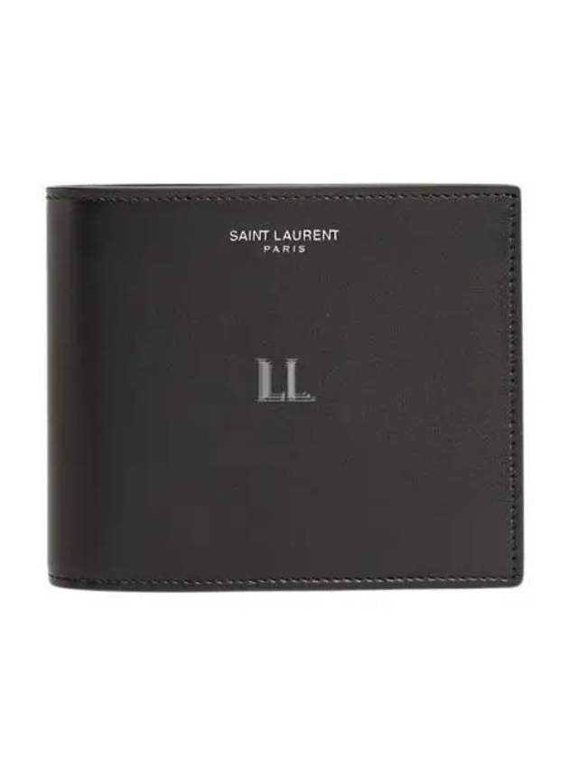 Luxury Saint Laurent Logo Smooth Leather Half Wallet Black
