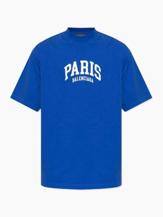 Luxury Balenciaga Paris Logo Medium Fit Short Sleeve T-shirt Blue