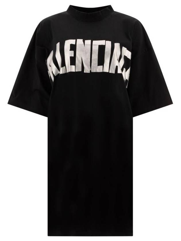 Luxury Balenciaga Logo Print T-Shirt Short Dress Black