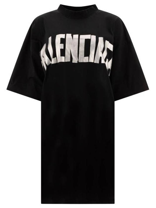 Luxury Balenciaga Logo Print T-Shirt Short Dress Black
