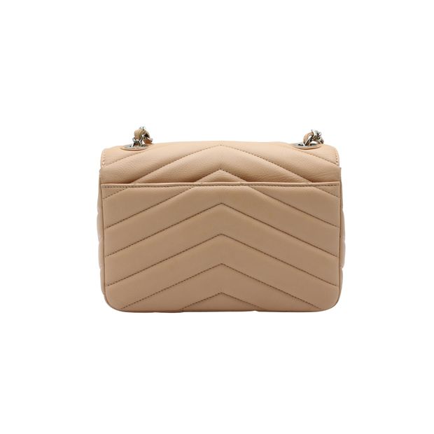 Luxury Chanel Nude Chevron Flap Bag With Silver Hardware