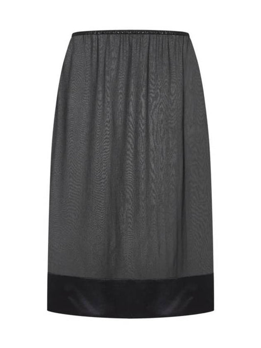 Luxury Saint Laurent Semi Sheer Silk H-Line Skirt Black