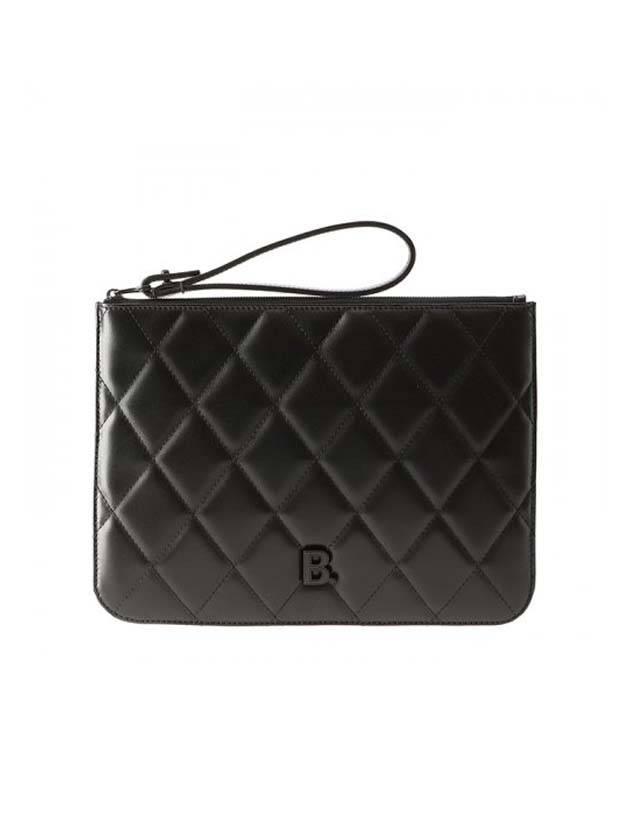 Luxury Balenciaga B Logo Strap Clutch Bag Black