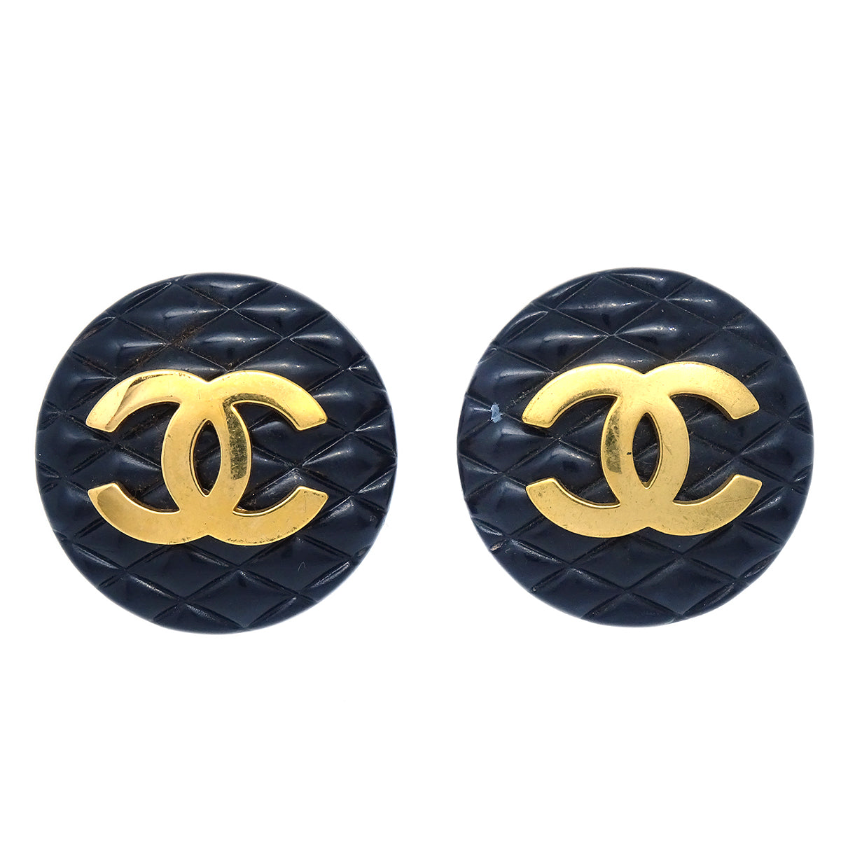 Luxury Chanel 1994 Quilted Black & Gold Earrings