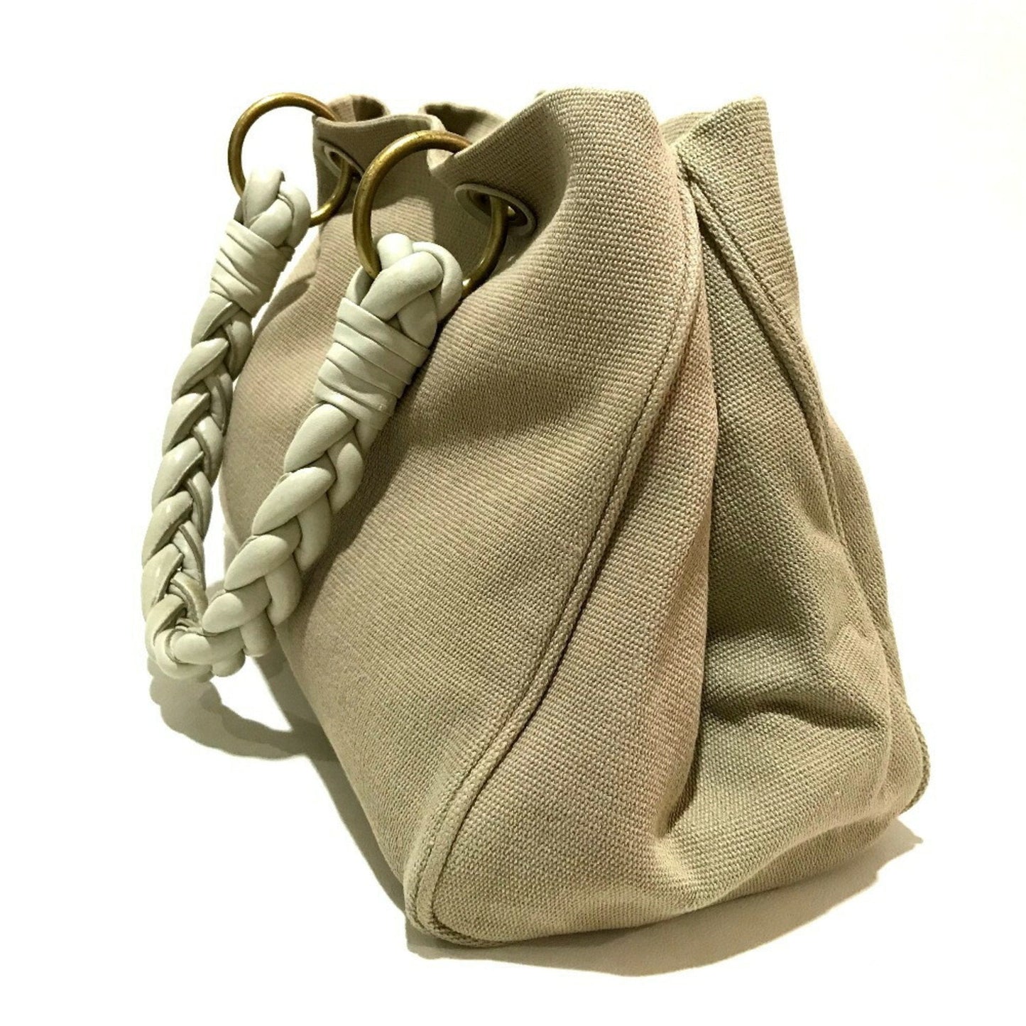 Luxury Bottega Veneta  ivory Canvas Leather Shoulder Bag Tote Bag ()