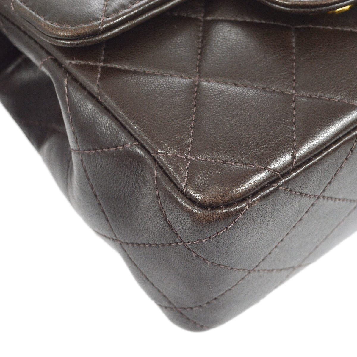 Luxury Chanel 1994 Classic Flap Handbag Micro Brown Lambskin