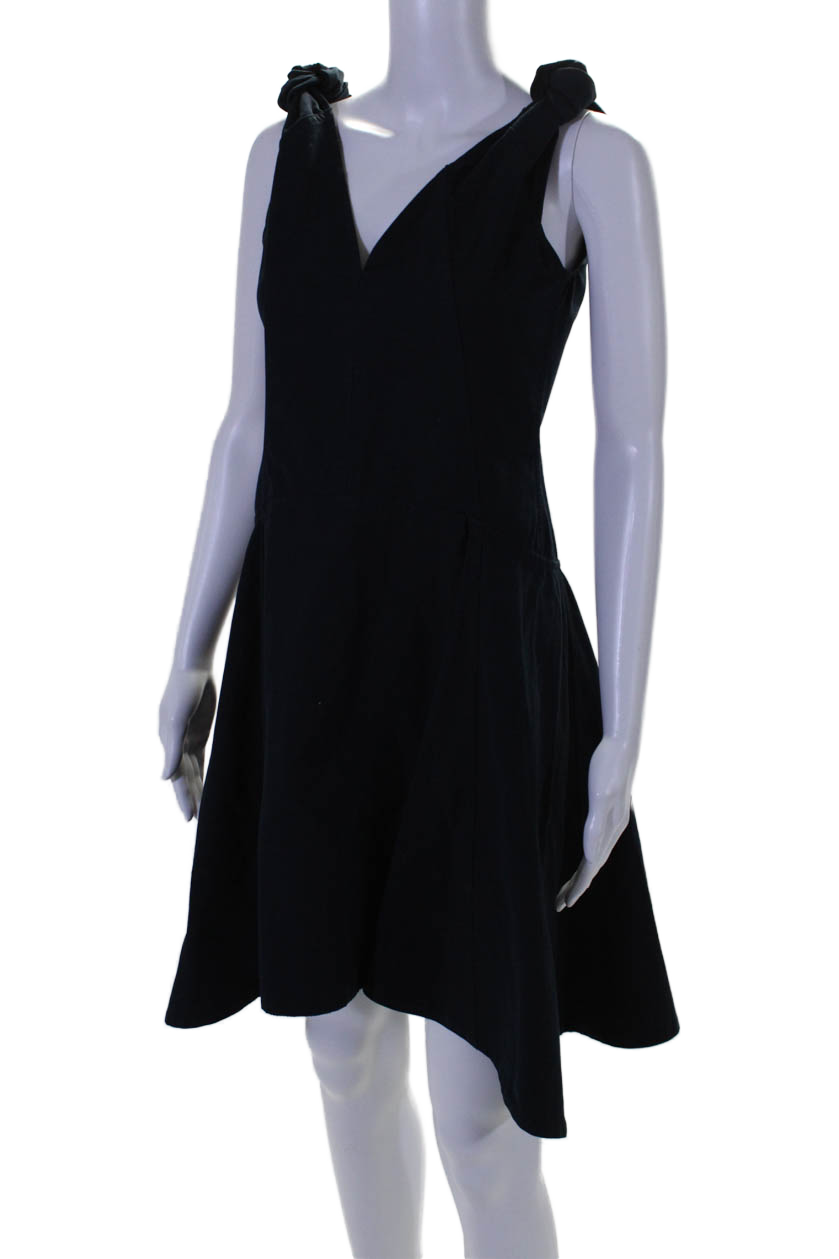 Luxury Bottega Veneta Womens Back Zip Knotted Shoulder A Line Skirt Navy