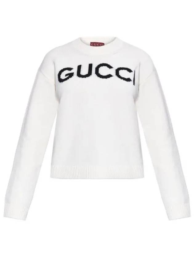 Luxury Gucci Trending 2025 Intarsia Wool Knit Top White