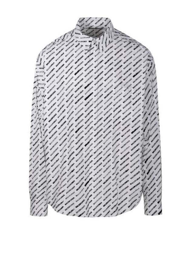 Luxury Balenciaga Allover Logo Print Long Sleeve Shirt White Black