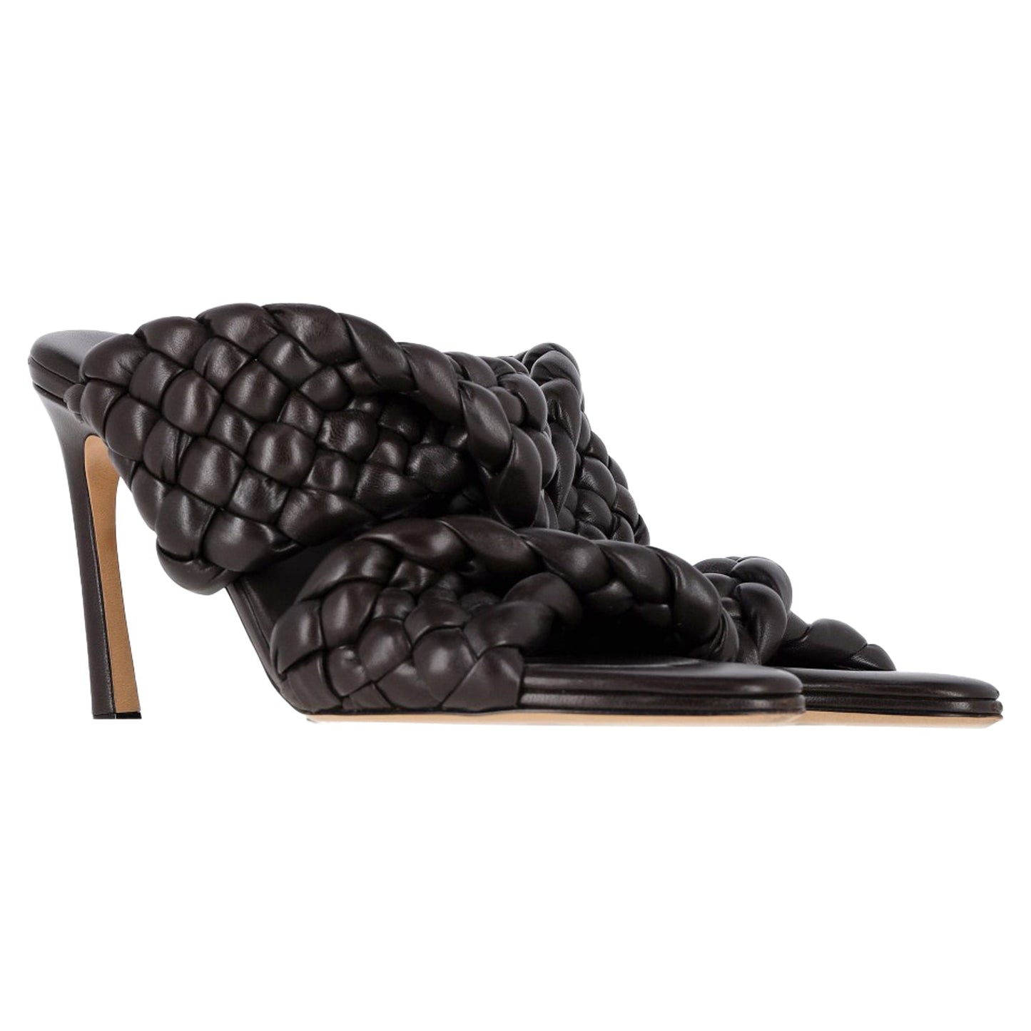 Luxury Bottega Veneta Intrecciato Slide Sandals in Brown Leather