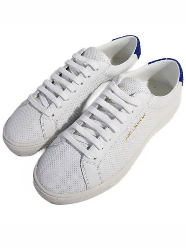 Luxury Saint Laurent Andy Glitter Leather Low Top Sneakers White Blue