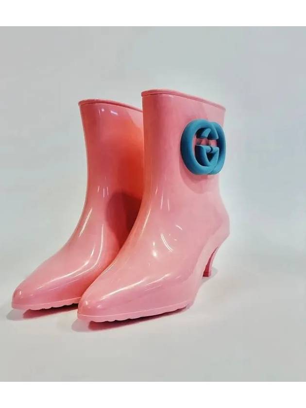 Luxury Gucci Trending 2025 Interlocking G Shiny Rubber Ankle Middle Boots Pink
