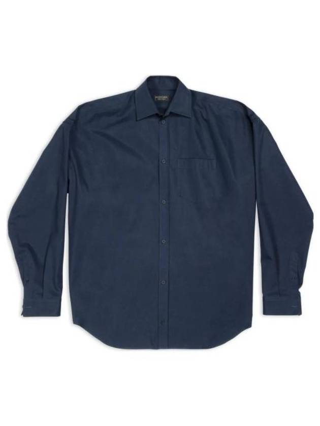 Luxury Balenciaga Micro Canvas Oversized Cocoon Long Sleeve Shirt Midnight Blue