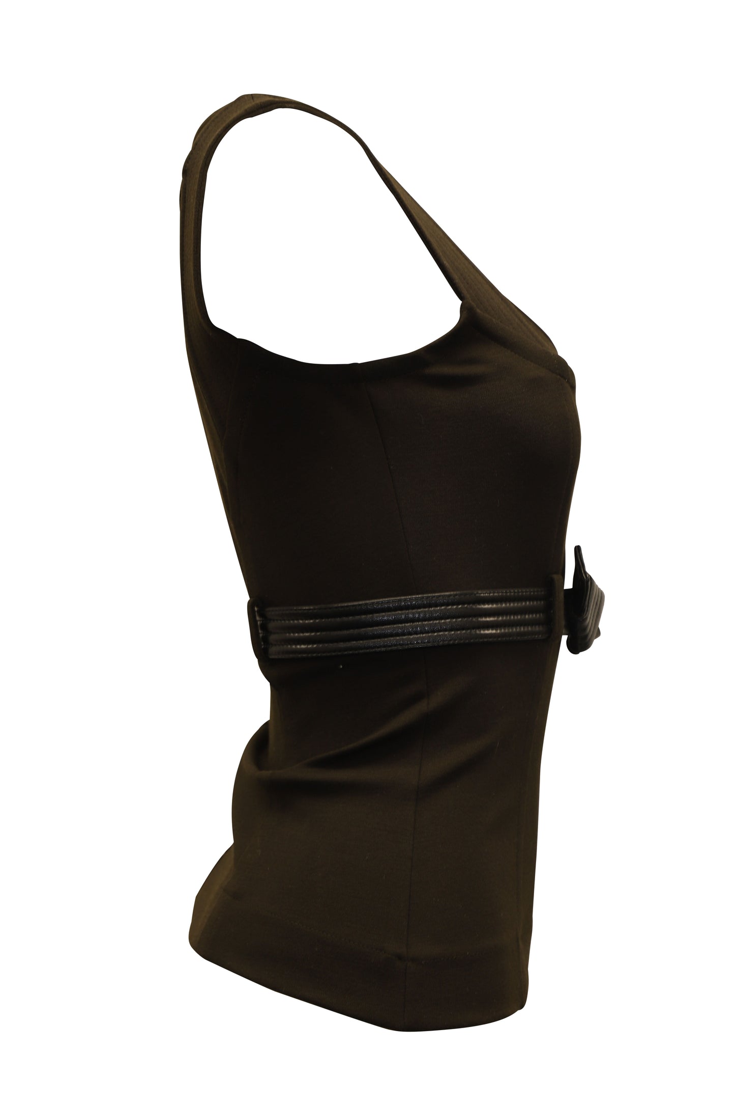 Luxury Gucci Trending 2025 Sleeveless Top with Detachable Leather Belt in Brown Wool