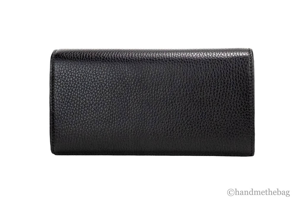 Luxury Gucci Cellarius Double Logo Black Leather Snap Flap Wallet