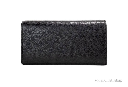 Luxury Gucci Cellarius Double Logo Black Leather Snap Flap Wallet