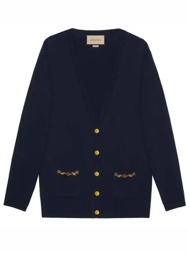 Luxury Gucci Trending 2025 Women's Chain Embellished Cashmere Cardigan Blue