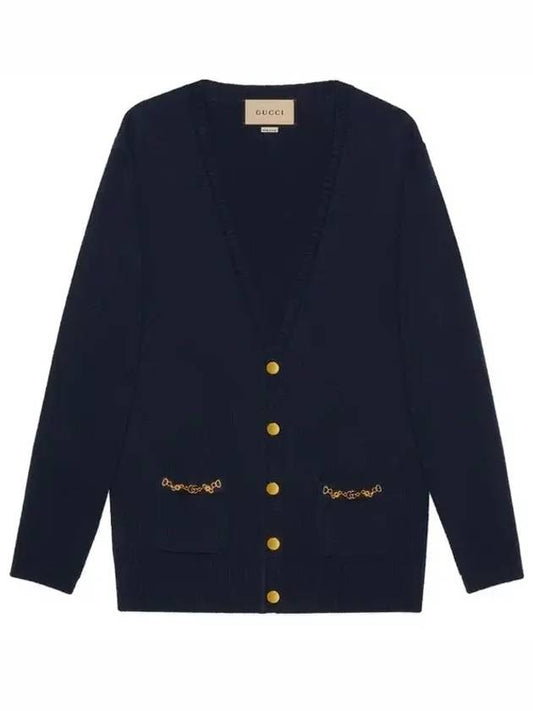 Luxury Gucci Trending 2025 Women's Chain Embellished Cashmere Cardigan Blue