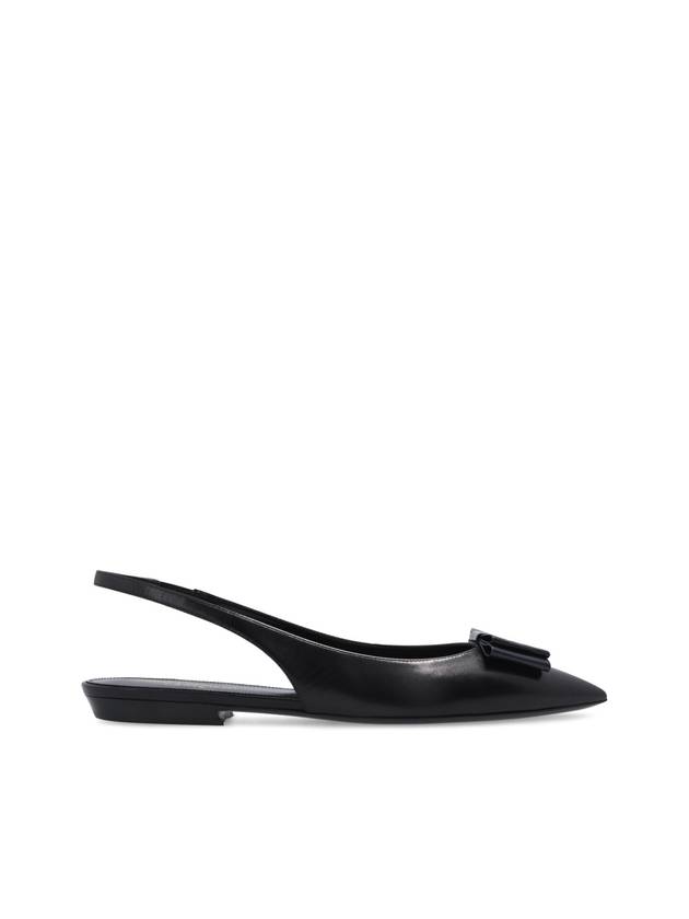 Luxury Saint Laurent Women's Anais Patent Logo Slingback Flats Black