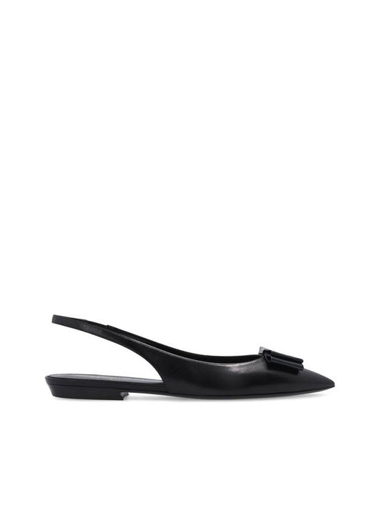 Luxury Saint Laurent Women's Anais Patent Logo Slingback Flats Black