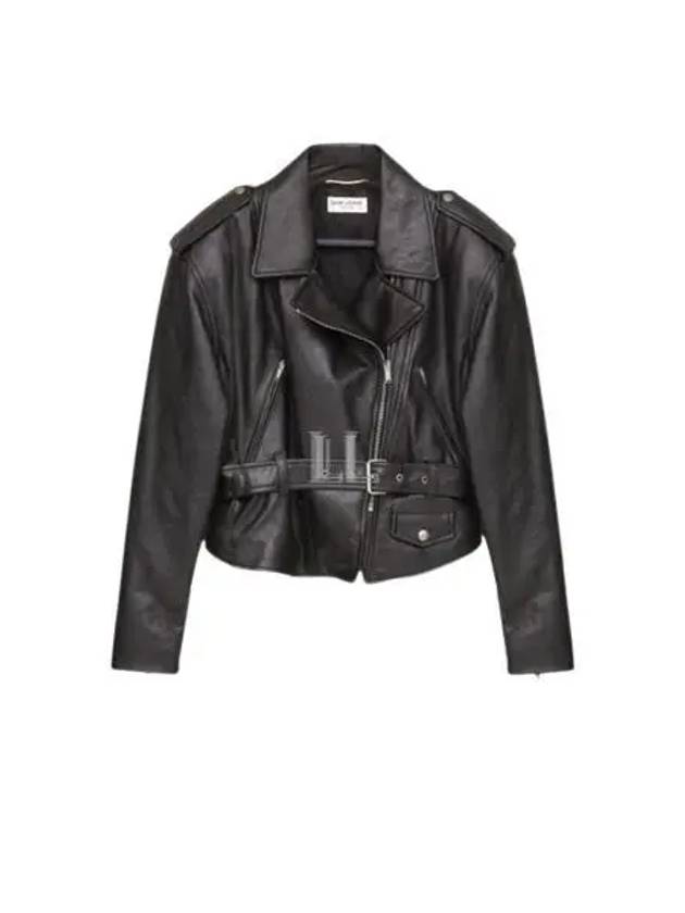 Luxury Saint Laurent Crop Lambskin Biker Jacket Black