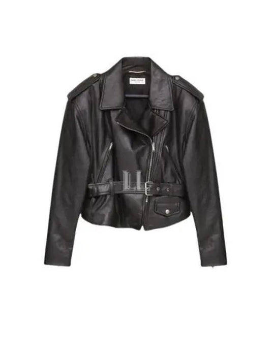 Luxury Saint Laurent Crop Lambskin Biker Jacket Black