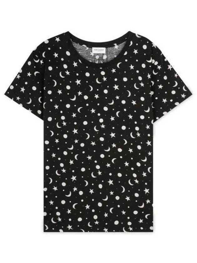 Luxury Saint Laurent Men's Star Print Cotton Short Sleeve T-Shirt Black