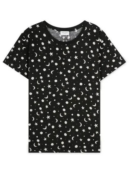 Luxury Saint Laurent Men's Star Print Cotton Short Sleeve T-Shirt Black