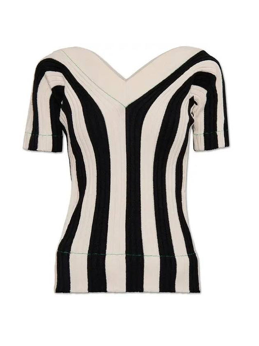 Luxury Bottega Veneta Striped V-neck Short Sleeve Knit Top