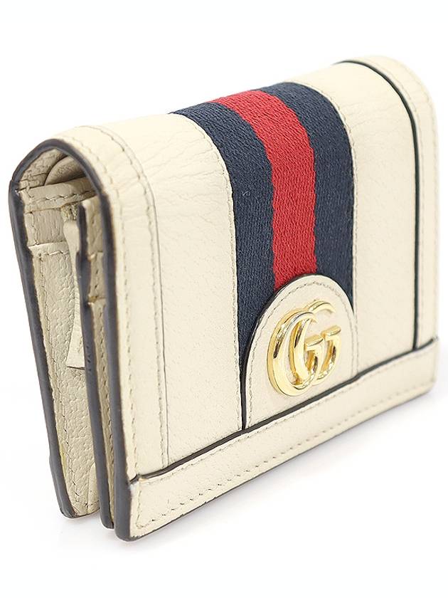 Luxury Gucci Trending 2025 523155 White Leather WEB Ophidia Card Case Half Wallet