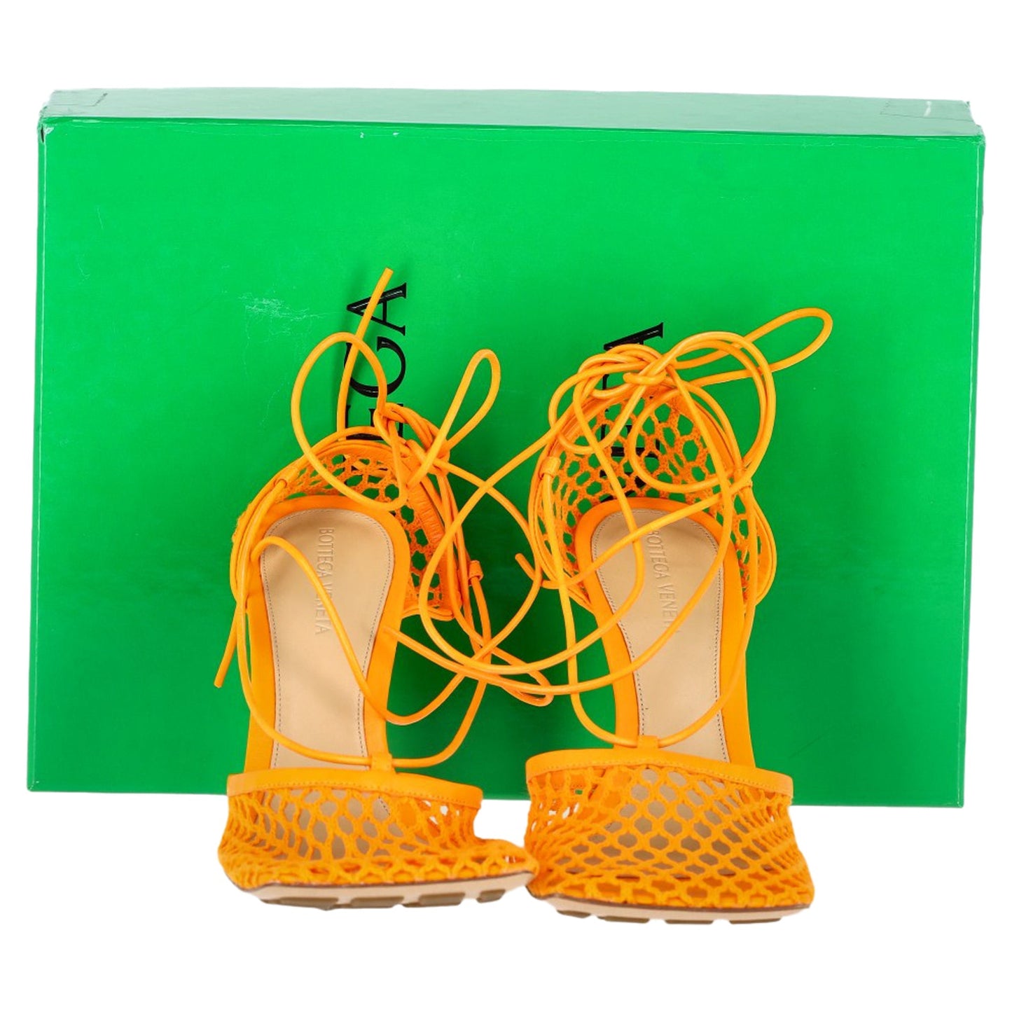 Luxury Bottega Veneta Stretch Lace Up Sandals in Orange Leather