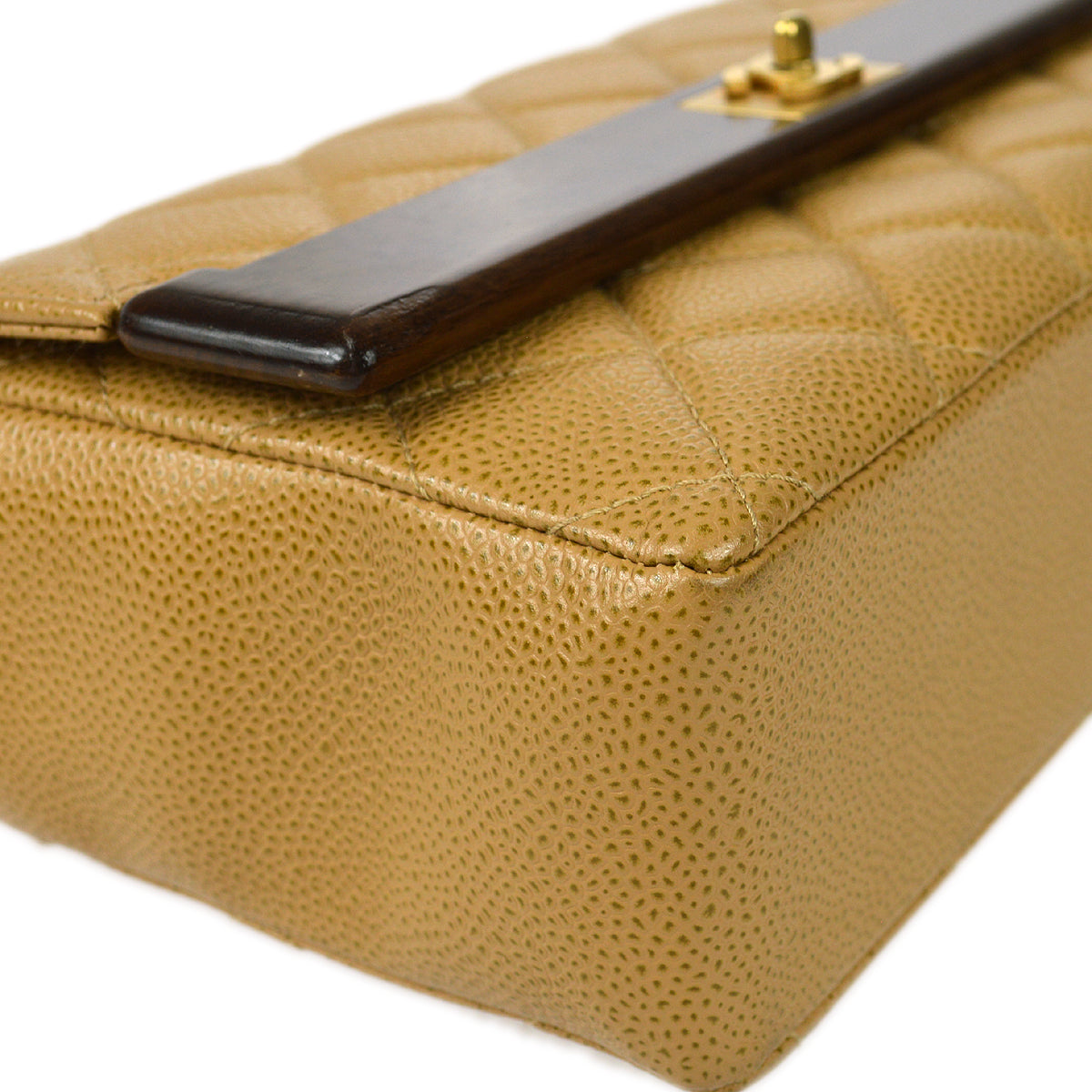 Luxury Chanel * 2003-2004 Wood Detailed Strait Flap Small Beige Caviar
