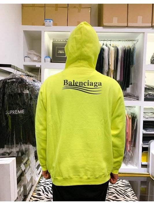 Luxury Balenciaga Men's Political Wave Logo Hoodie Neon