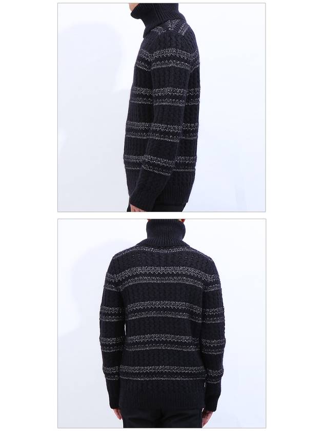 Luxury Saint Laurent Men's Striped Cable Wool Turtleneck Black