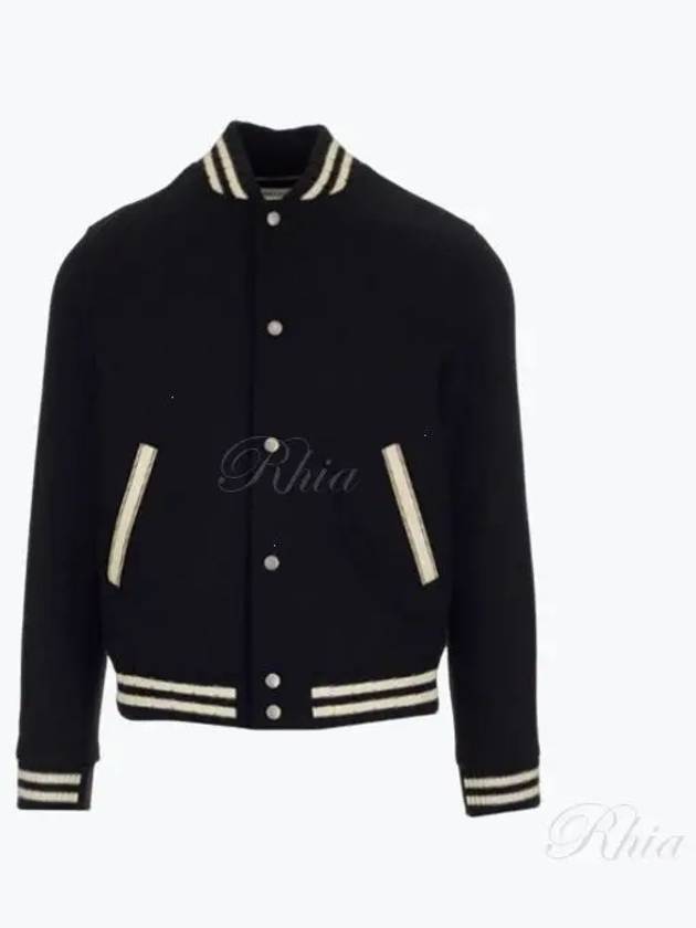 Luxury Saint Laurent Teddy Wool Bomber Jacket  Black