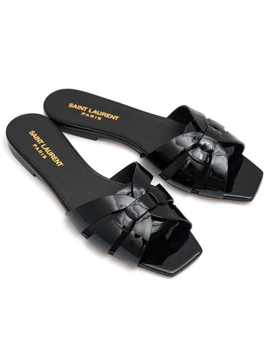 Luxury Saint Laurent Tribute Patent Leather Mules Black