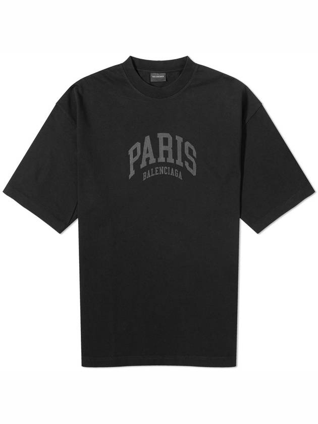 Luxury Balenciaga Cities Paris Logo Medium Short Sleeve T-Shirt Black
